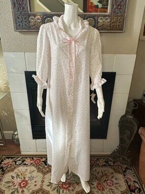 NOS Vtg DREAM AWAY Nightgown Pink floral Lace trim Cottagecore Prairie 80s small